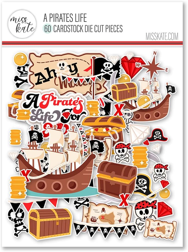 Die Cuts & Paper Set - A Pirate's Life - By Miss Kate Cuttables - 16 Sheets of 12"x12" Premium Specialty Paper & OVER 60 Coordinating Die Cuts - Exclusive Original Matching SET