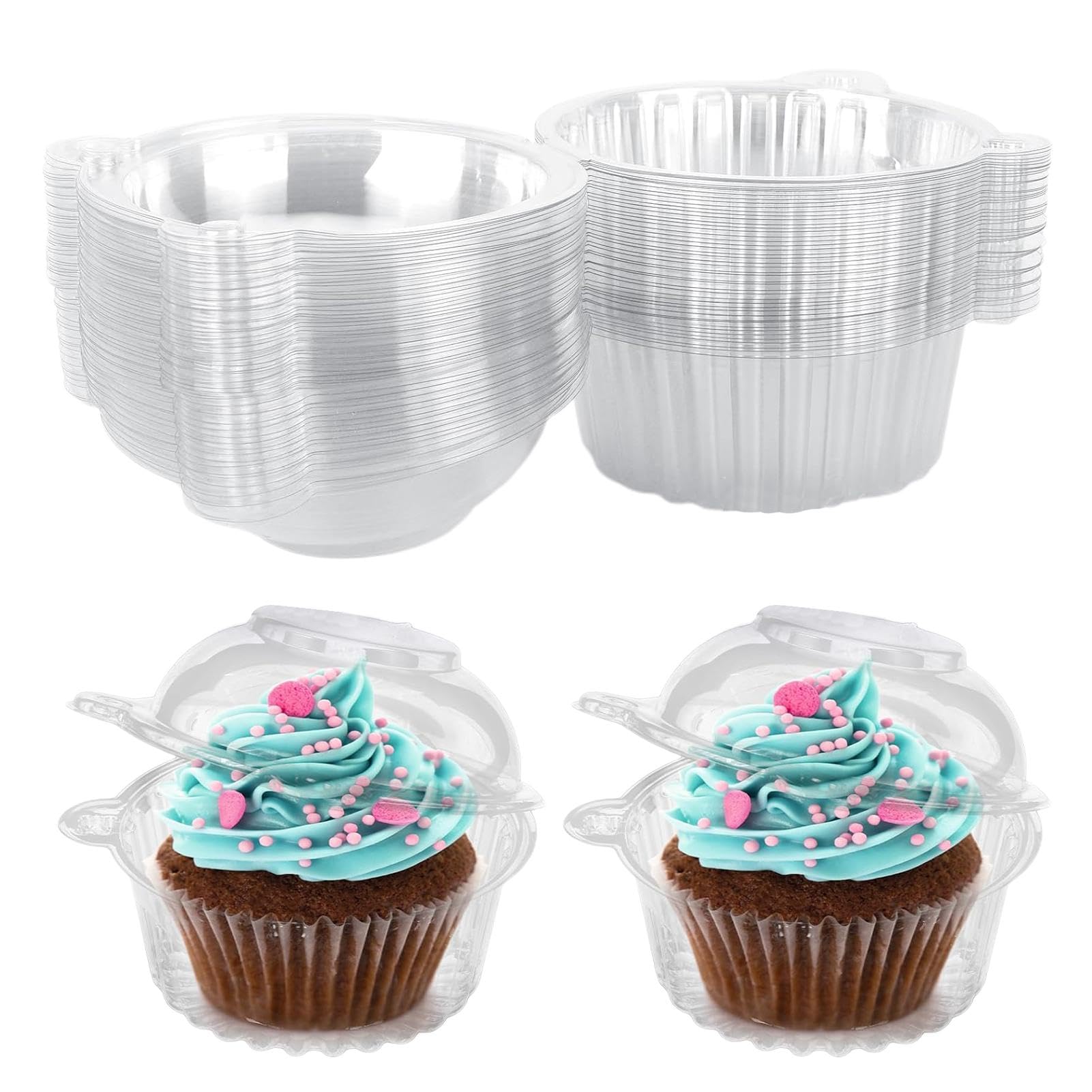 Individual Cupcake Containers - Cupcake Boxes Cupcake Holders | Stackable Airtight Dome Lid Single Cupcake Container, Single Compartment Cupcake Muffin Carrier