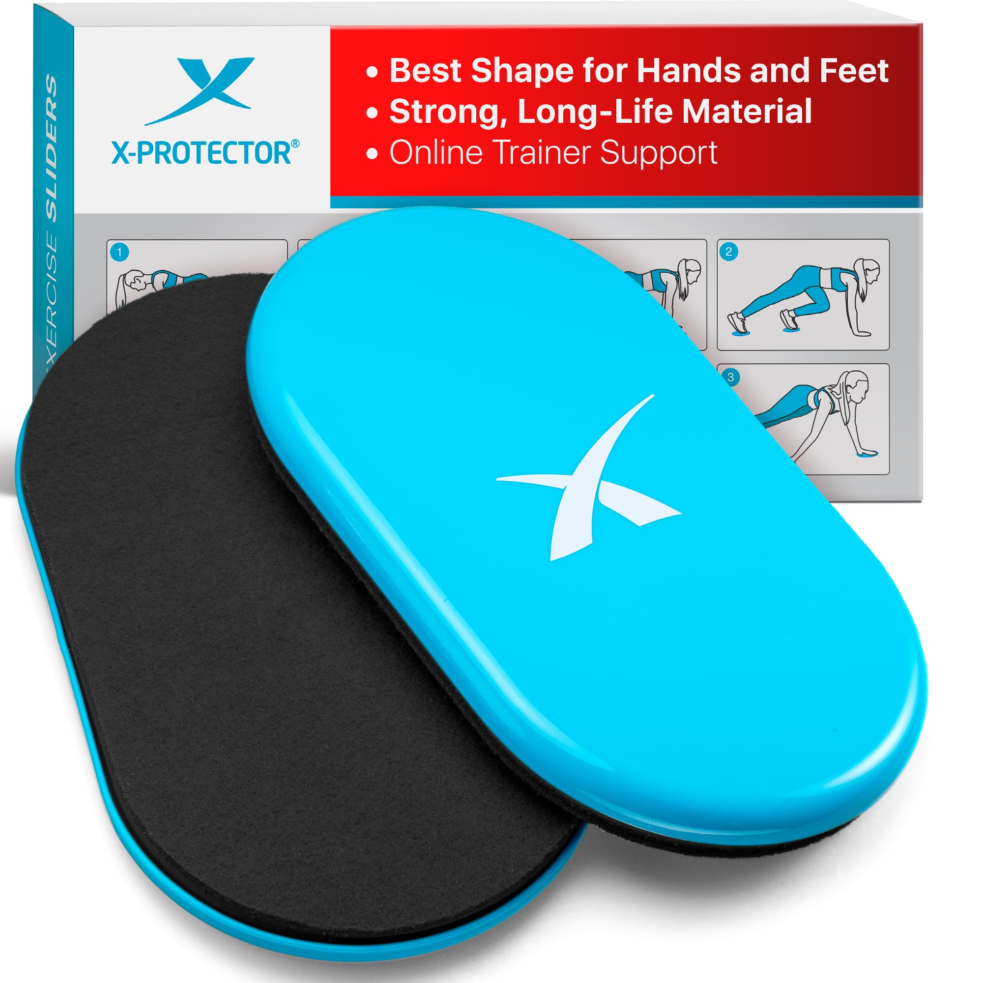 X-Protector Sliders for Working Out - 2 PCS - Double-Sided Exercise Sliders for Hard & Carpeted Floors - Gliders for Exercising - Premium Workout Sliders - Sliders for Any Surfaces! (Black & Blue)-image-17