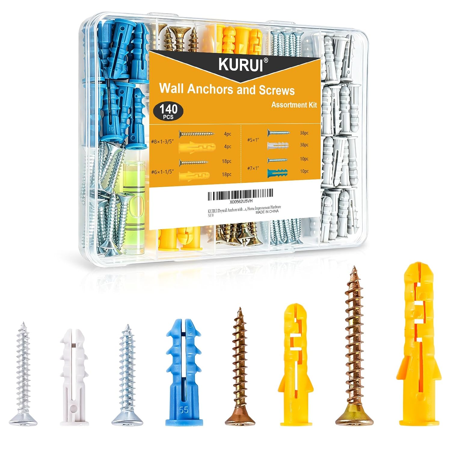 KURUI Drywall Anchors Assortment Kit, Plastic Expansion Wall Anchors