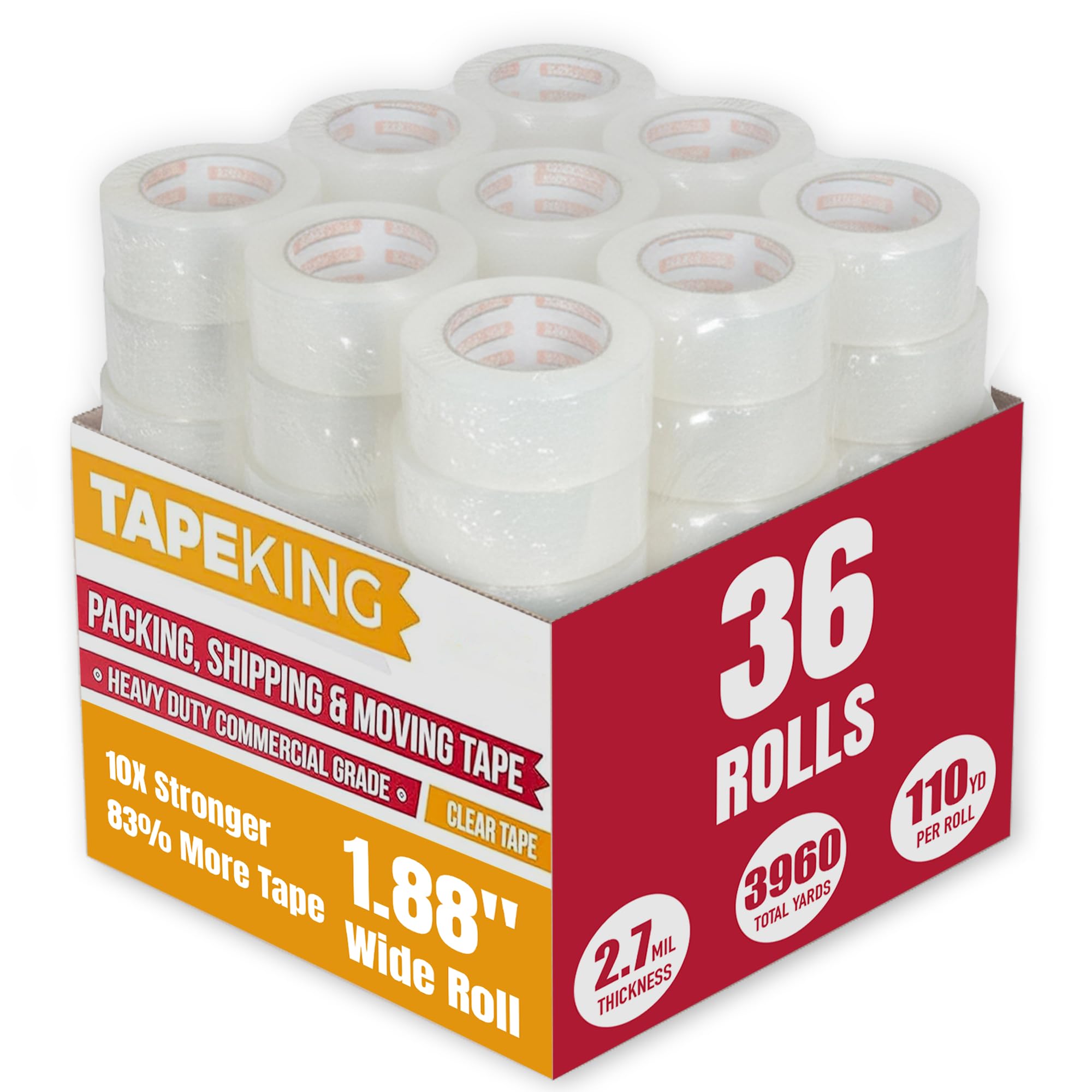 Cinta King transparente cinta de embalaje 60 yardas por rollo más fuerte y más grueso 2,7 mil, Heavy Duty adhesivo industrial Depot cintas 36 Rolls XL (2.7 Mil / 110 yd.)