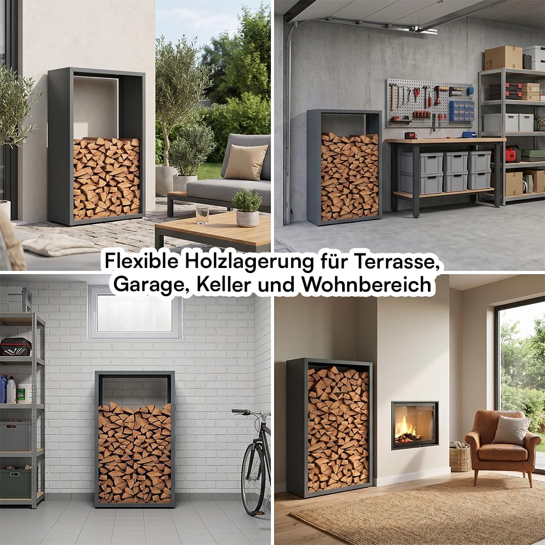 STEELSØN Keid Kaminholzregal 140x90x42,5 cm – Brennholz Regal für innen/außen – Holzunterstand stabiles Metall - rostfrei & wetterfest - Feuerholz Aufbewahrung Outdoor & Wohnzimmer/Keller - anthrazit