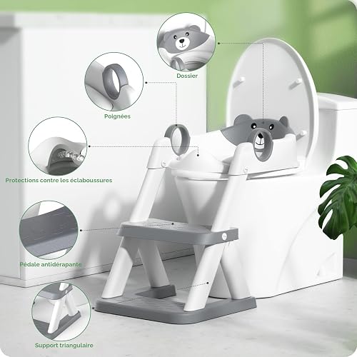 Rabb 1st Reducteur Toilette Enfant, Siège de Toilette pour Enfants Garçons et Filles, 2 en 1 Rehausseur Filles Garçons, Coussin Non-éclaboussures et Antidérapant, Tabouret d'escalier - 2