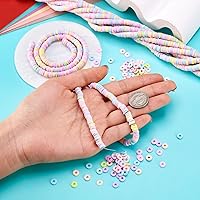 Vista 6 de Cheriswelry Cuentas espaciadoras de arcilla polimérica de disco redondo y multicolor, 10 hebras, alrededor de 3200 cuentas sueltas hechas a mano
