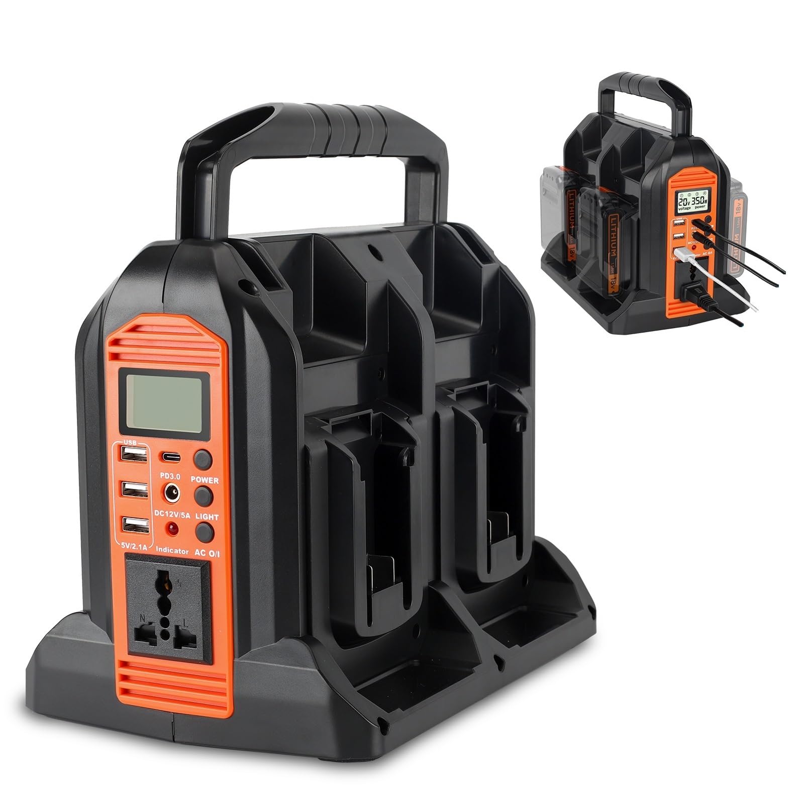 Photo 1 of **MISSING POWER CORD**** GRVODFRTA DC 20V to AC 120V Power Inverter for Black and Decker 20V Battery, 350W Pure Sine Wave Power Portable Inverter Converter with LCD Display and LED Light, 4 Battery Port