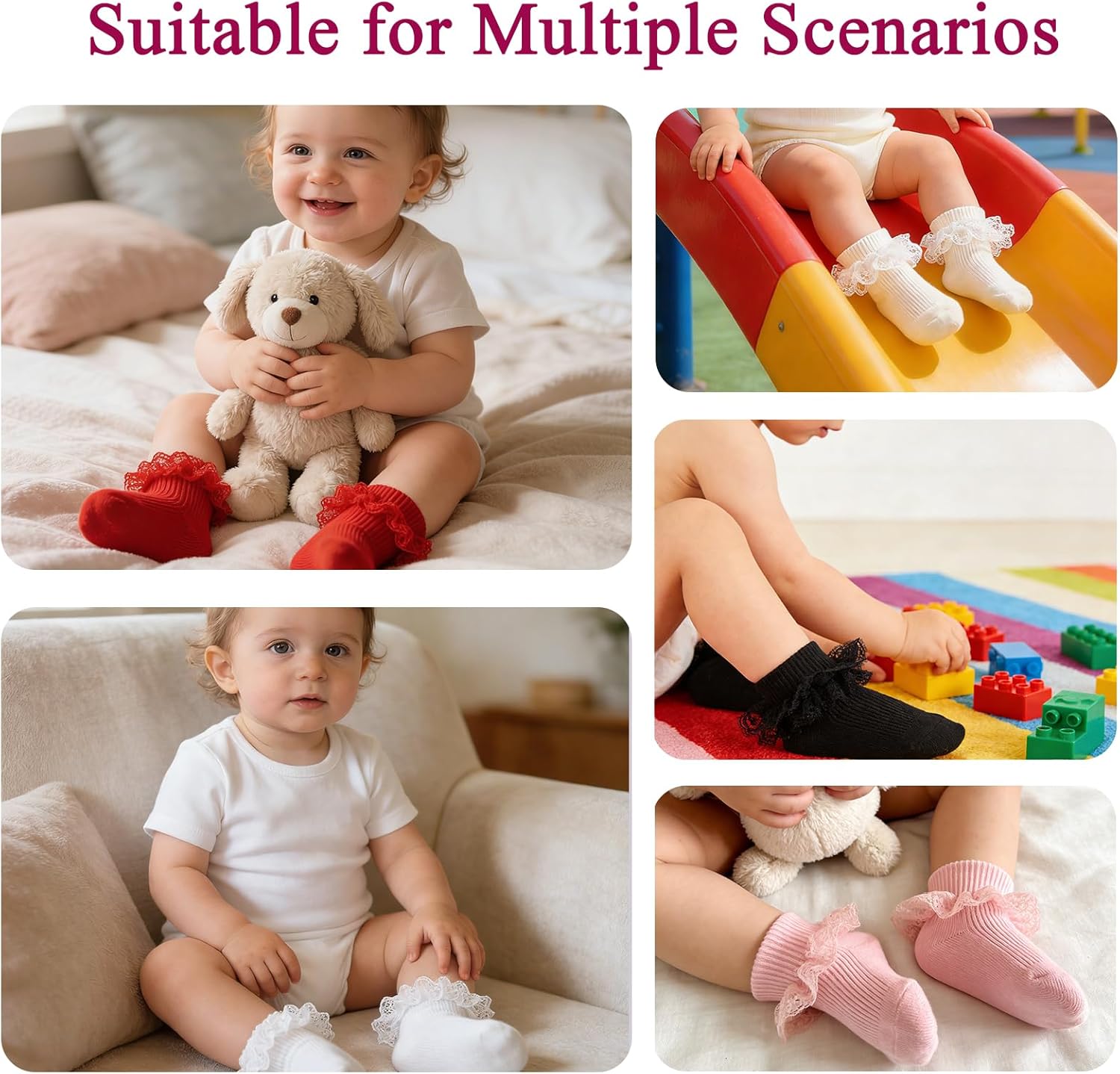 Baby Girl Ruffle Socks Eyelet Double Lace Turn Cuff Ankle Frilly Dress Socks for Newborn/Infant/Toddler/Little Kids - Image 6