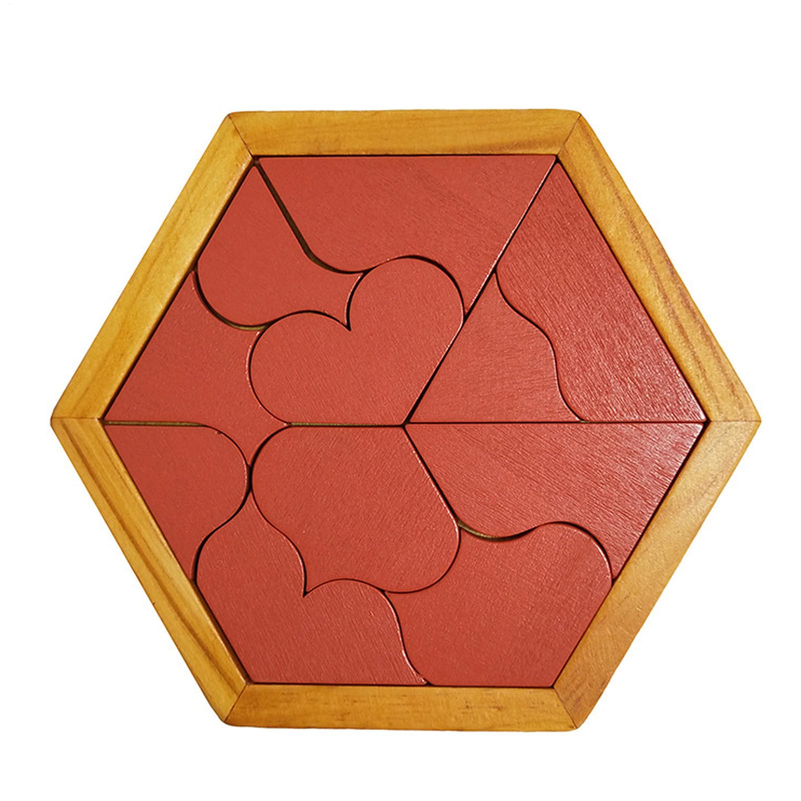 Wooden Hexagon Puzzle for Kids, Tangram Puzzle Jigsaw Block, Wooden Brain Teasers Puzzles for Children, Geometry Logic Intelligence Game Educational Toy for Adults Kids Challenge