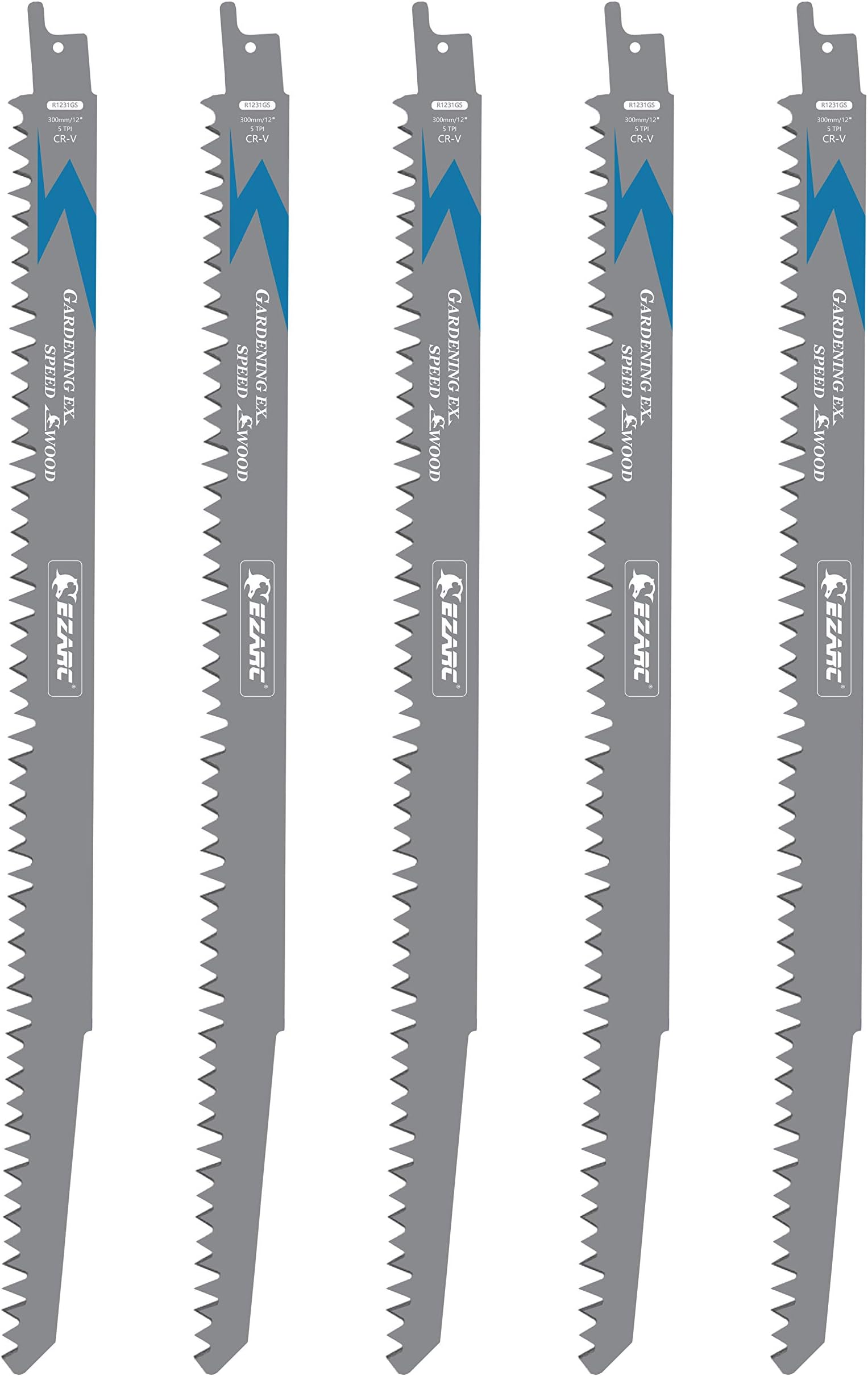 EZARC Wood Cutting Reciprocating Saw Blades, Sawzall Blades for Wood Pruning R1231GS 6TPI 300mm (5-Pack)