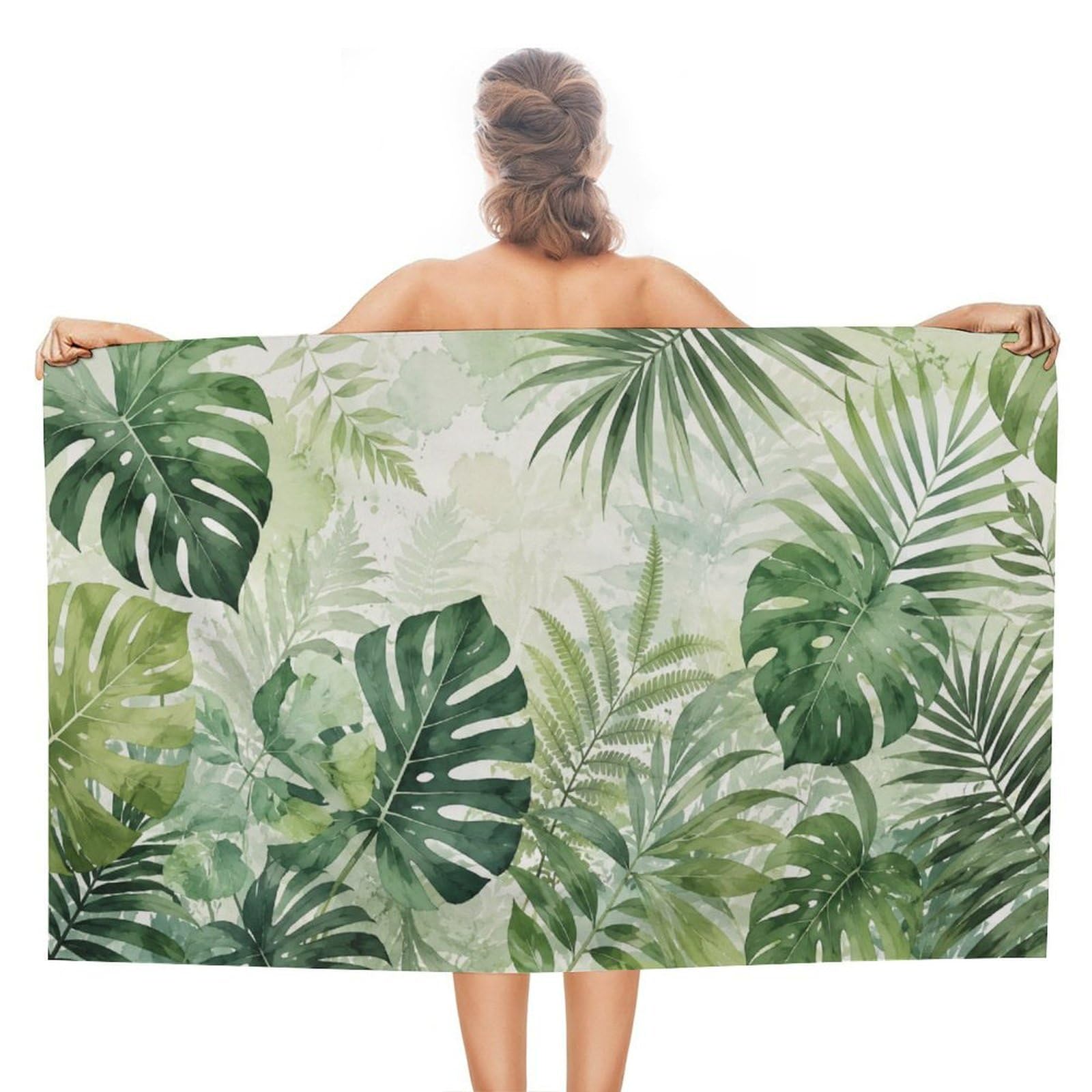 Anceky Tropical Leaves Green Oversized Beach Towel Quick Dry Sand Free Microfiber Travel Towel Lightweight Multi Purpose Beach Blanket Pool Gym Bath Towel 51x31 in