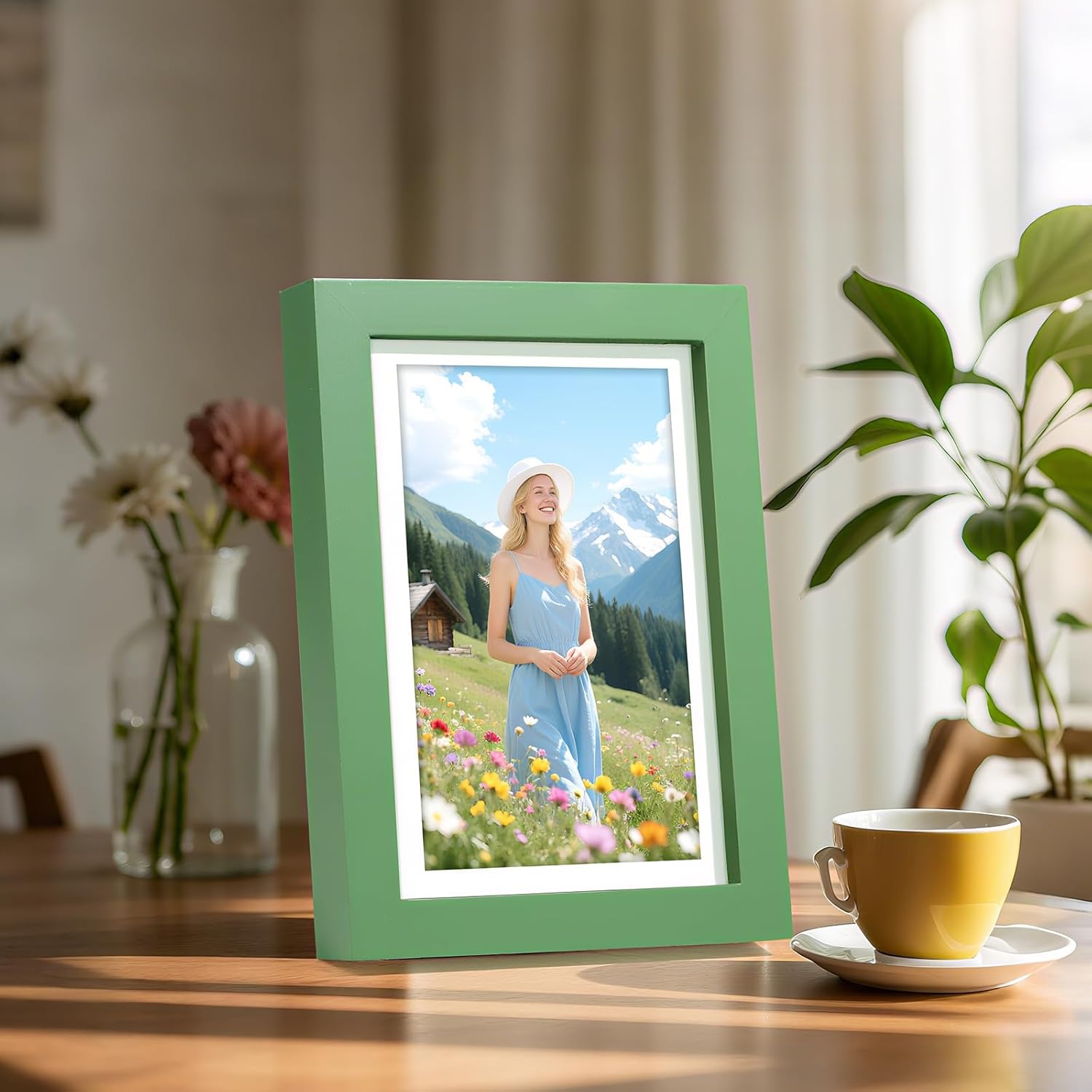 Picture Frames 5x7 2 Pack Made of Solid Wood Green for Wall Mounting and Tabletop Display - Image 8