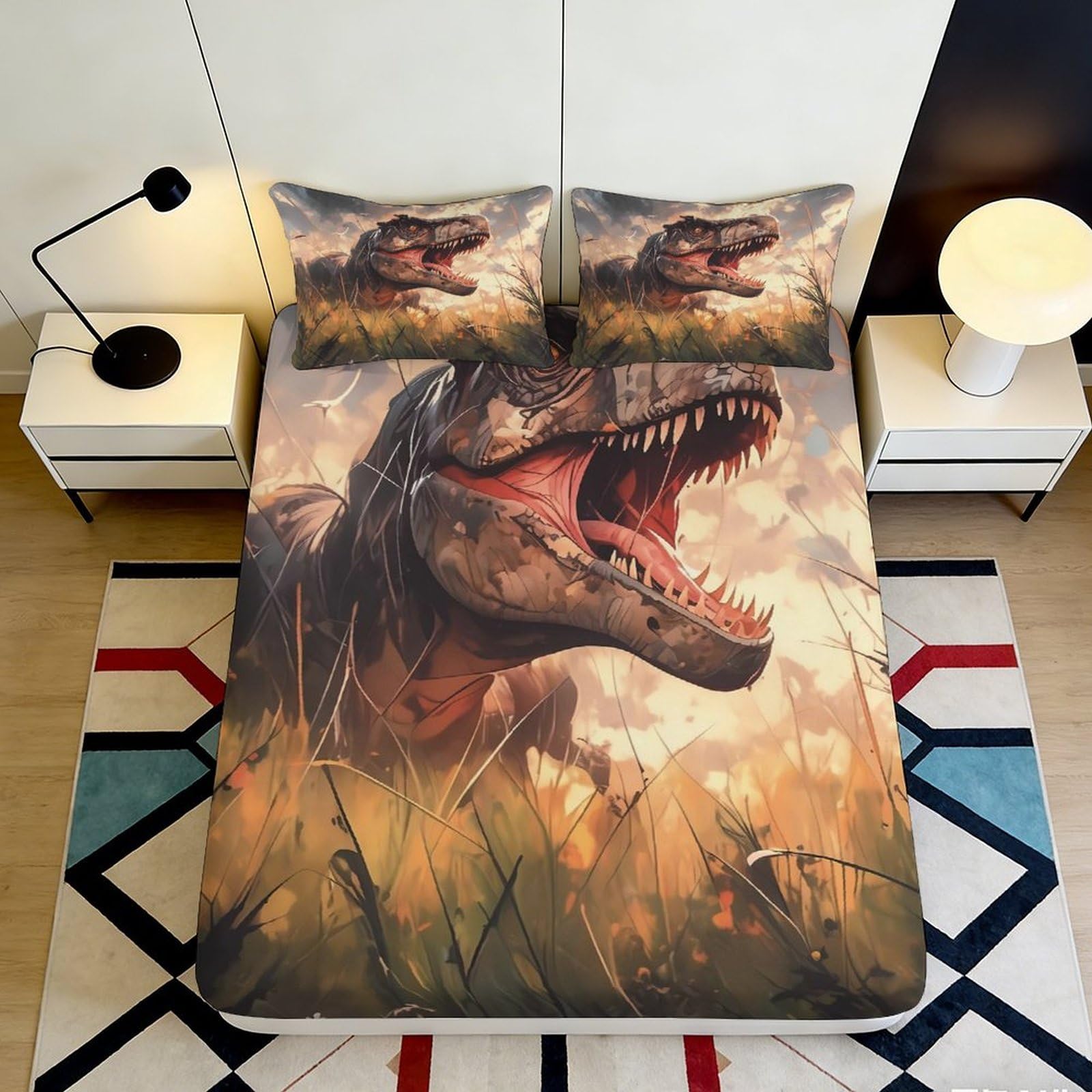 Pnayamiorkfel Style-4 3D Printed T-Rex Dinosaur Fitted Sheet Microfiber Soft Anti-Slip Jungle Bed Cover For Bedroom Guest Room Decor 90X200x25cm