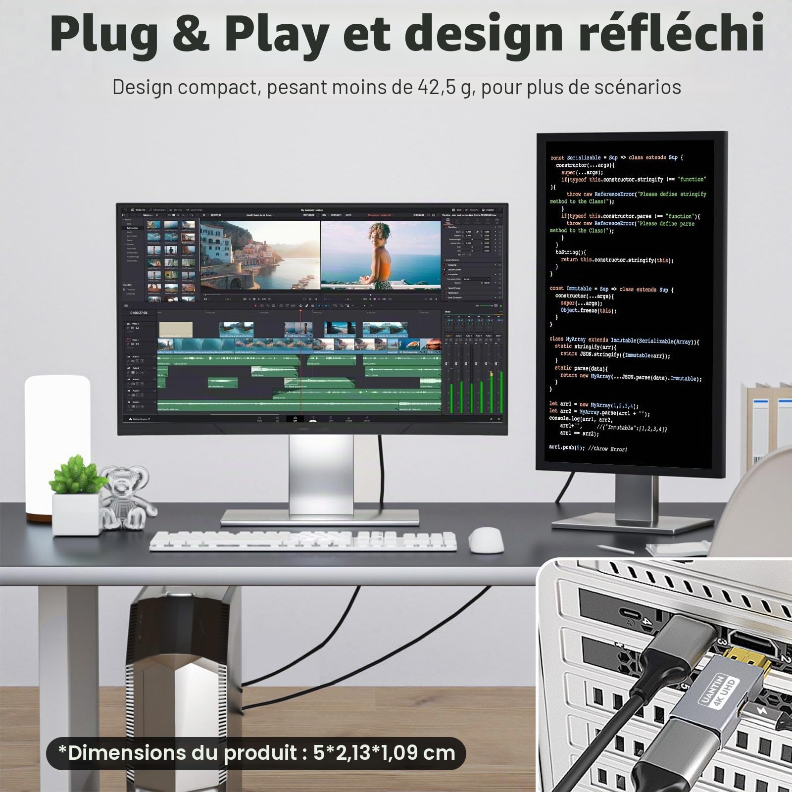 UANTIN Adaptateur HDMI vers DisplayPort (4K 60Hz, 1080p 120Hz) Convertisseur unidirectionnel HDMI mâle vers DP femelle [Pack de 2] pour moniteur compatible avec GPU, ordinateur portable, AMD, NVIDIA
