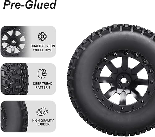 Miniatura 4 de HobbyPark Neumáticos y ruedas RC prepegados de 0.472 in hexagonal para escala 1/10 RC Short Course Truck Traxxas Slash 4x4 2WD BL-2S, Redcat