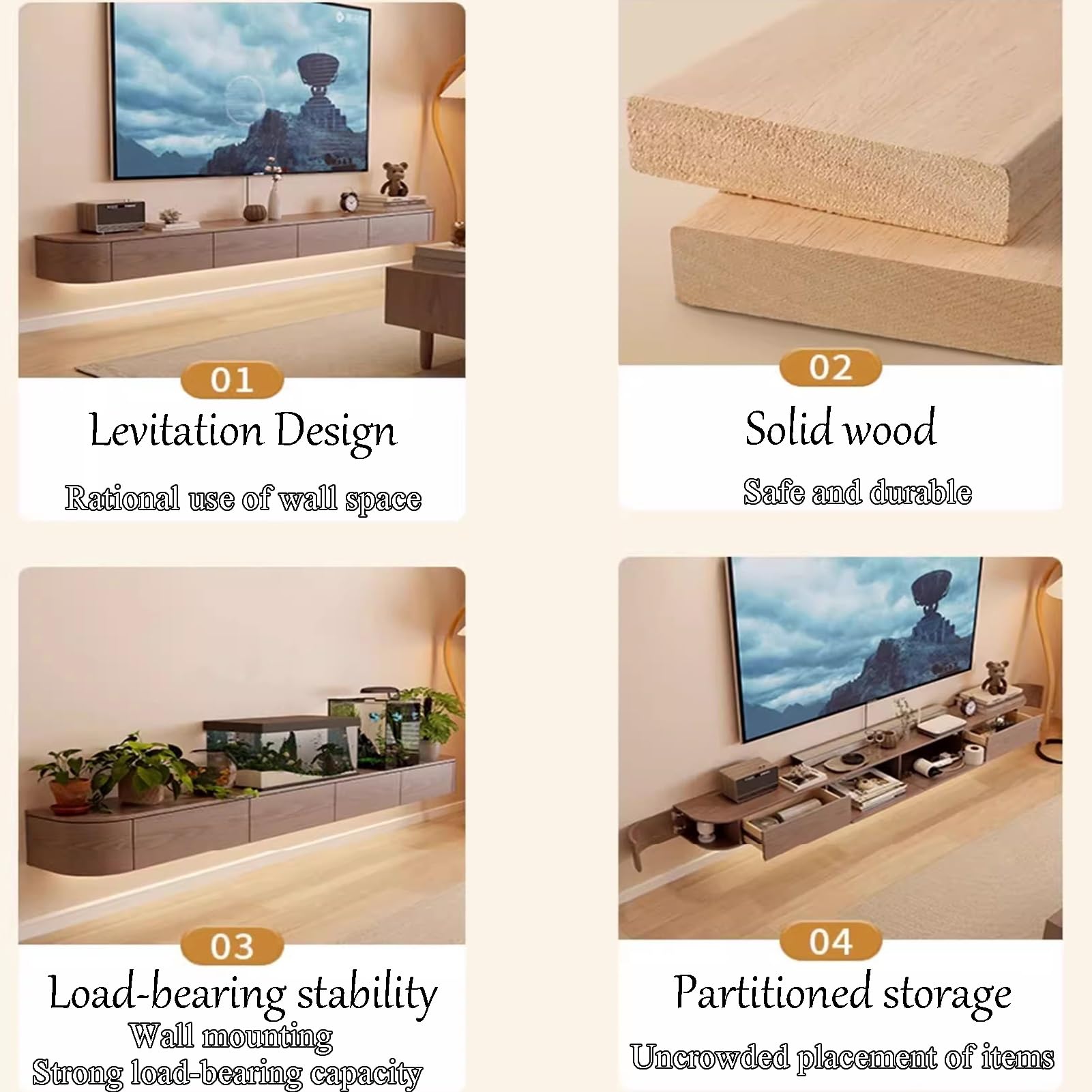 Mobile TV da parete vintage – Console multimediale in legno massello con illuminazione ambientale per soggiorno – elegante design bianco 160 x 20 x 30 cm – soluzione moderna per l'intrattenimento