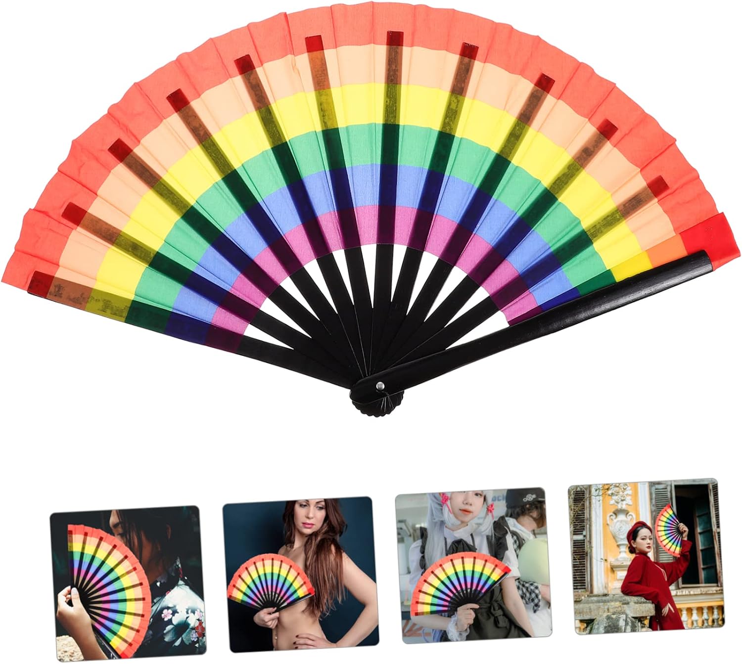 ORFOFE Colorful Folding Hand Fan Cloth Retro Decor Accessory image 2