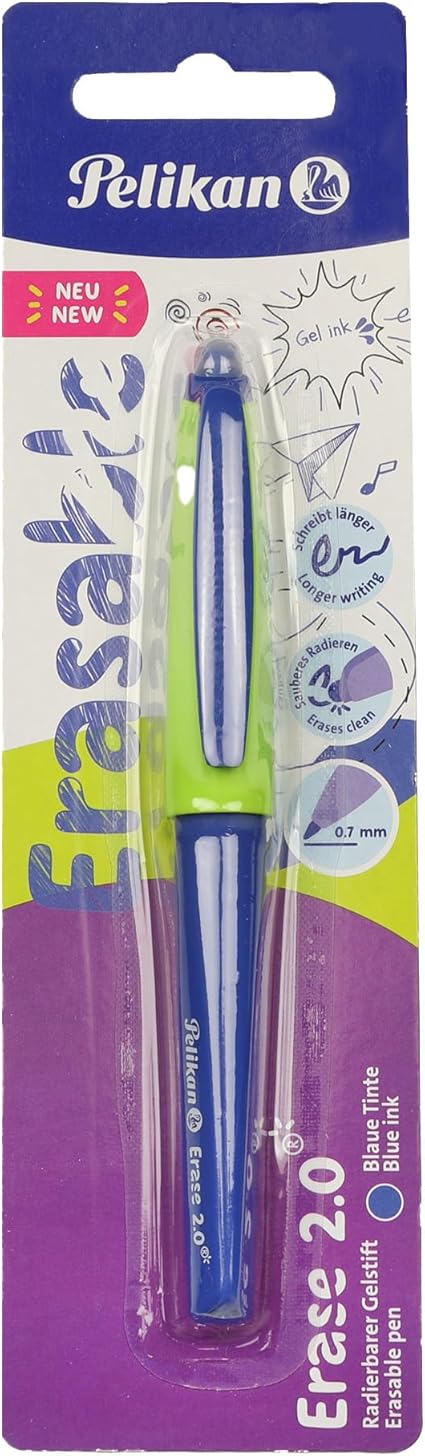 Pelikan Erase 2.0 Bolígrafo Borrable Ergonómico con Tinta Azul para Diestros y Zurdos