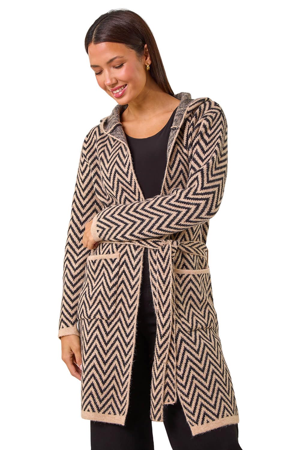 Roman Women's Beige Chevron Knit Cardigan Size 20
