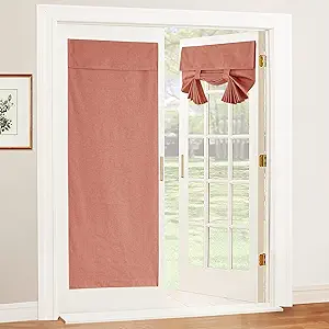 RYB HOME 100% Blackout Tricia Door Curtains, Linen Textured Blend Thermal Insulating Privacy French Door Window Tie Up Shades Living Room Curtains for Kitchen, W 30 x L 69 inches, Brick Red, 1 Panel