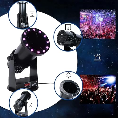 Miniatura 7 de Lanzador de cañón de confeti LED profesional, 12 x 3 W, soplador de 1500 W, DMXcontrol remoto para efectos de bodas, escenarios, clubes y fiestas