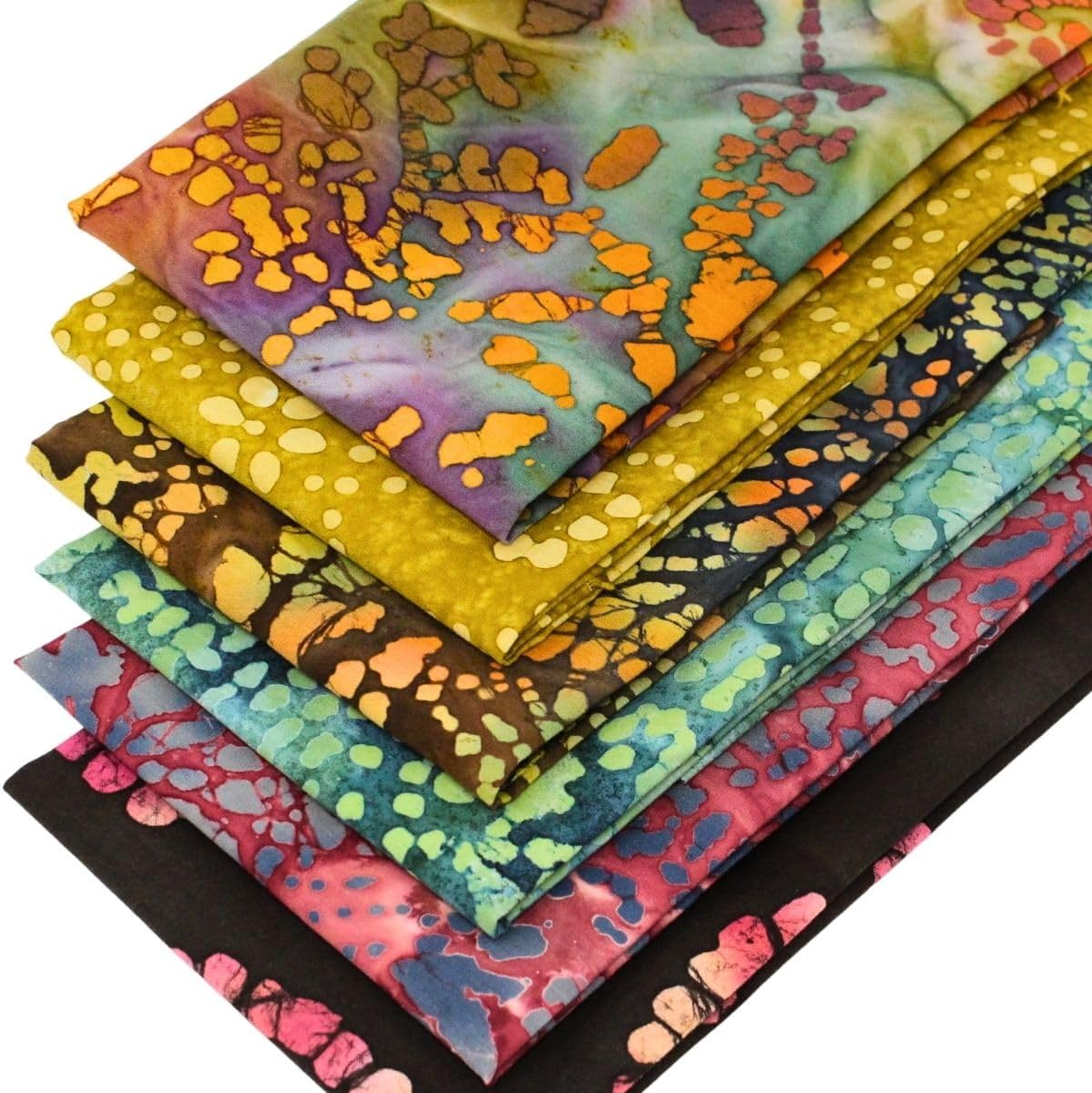 6 Fat Quarters Bundle - 'Earthy Tones' Featuring Batik Fabrics in Natural Shades with Floral Designs. Ideal for Quilting & Crafting. 100% Cotton (Includes Free Patchwork Pattern by Overdale Fabrics)