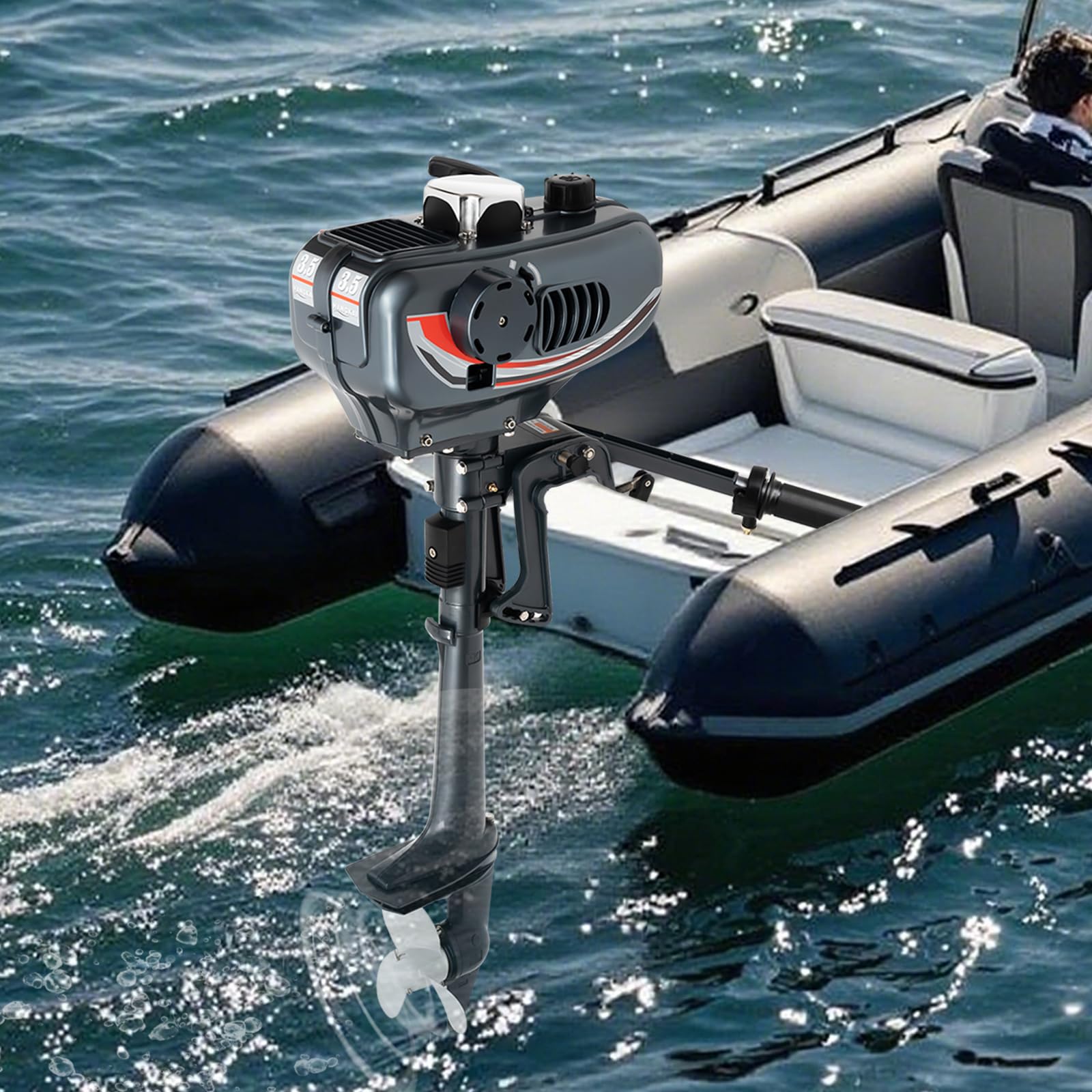 3.5PS Aussenborder Benzinmotor Bootsmotor 2 Takt Bootsmotor Wasserkühlung CDI Manueller Start Außenbordmotor für Fischerboote, Yachten oder Kajaks
