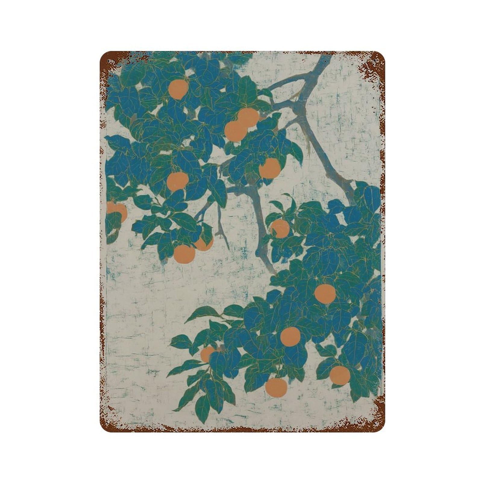 xiaoxiaoshen Persimmon Orange Fruit Botanical Japanese Style Nature Wall Decor Art Metal Tin Poster Modern Home Decor Art Home Bar Shop Decorations Vintage Sign 40x30cm