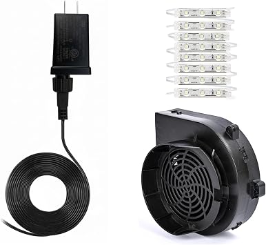 Complete Inflatable Decoration Accessory Set - Fan Blower 12V 1A Air Blower with 8 LED Light String,12V/2A Power Adapter,2-meter Power cords for Christmas Halloween Holiday Inflatables
