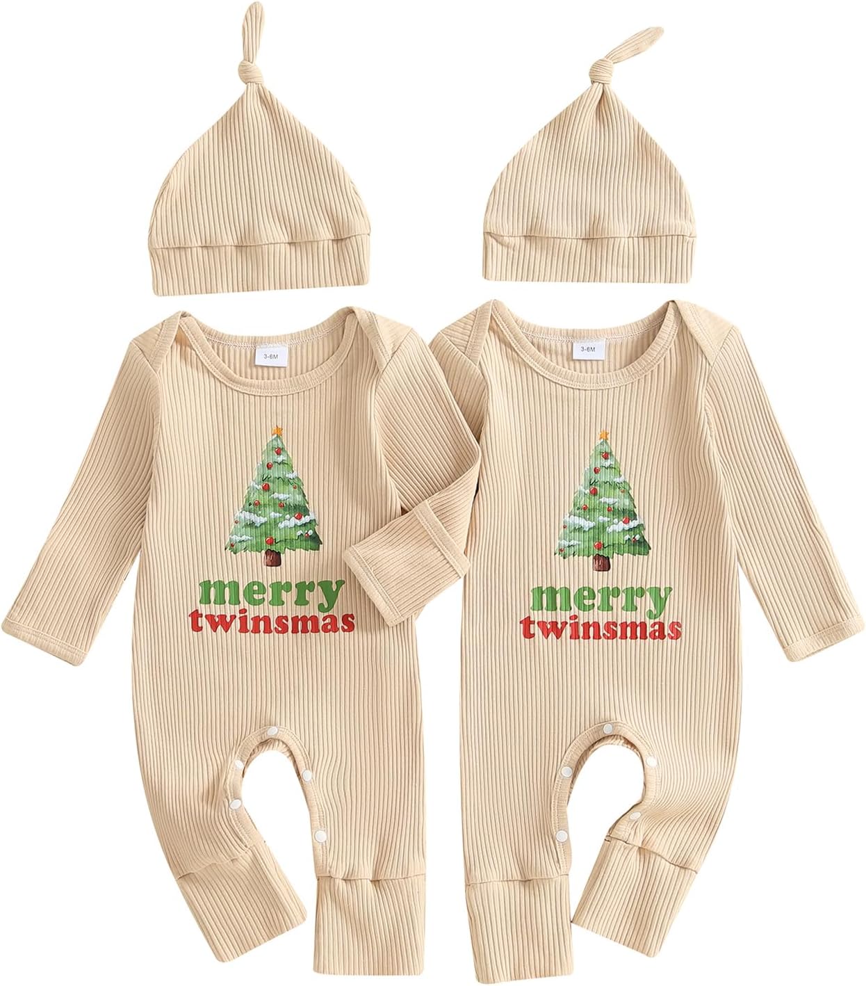 YOKJZJD Newborn Baby Girl Boy Twins Christmas Matching Outfits Knitted Romper Mitten Cuffs Jumpsuit with Hat Fall Clothes