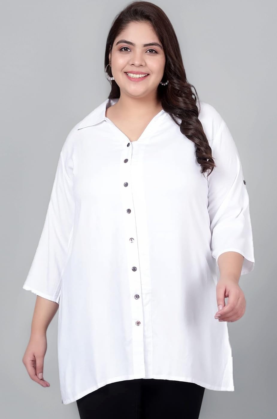 Women's Plus Size Solid Rayon Longline Casual Shirts (XL to 7XL)