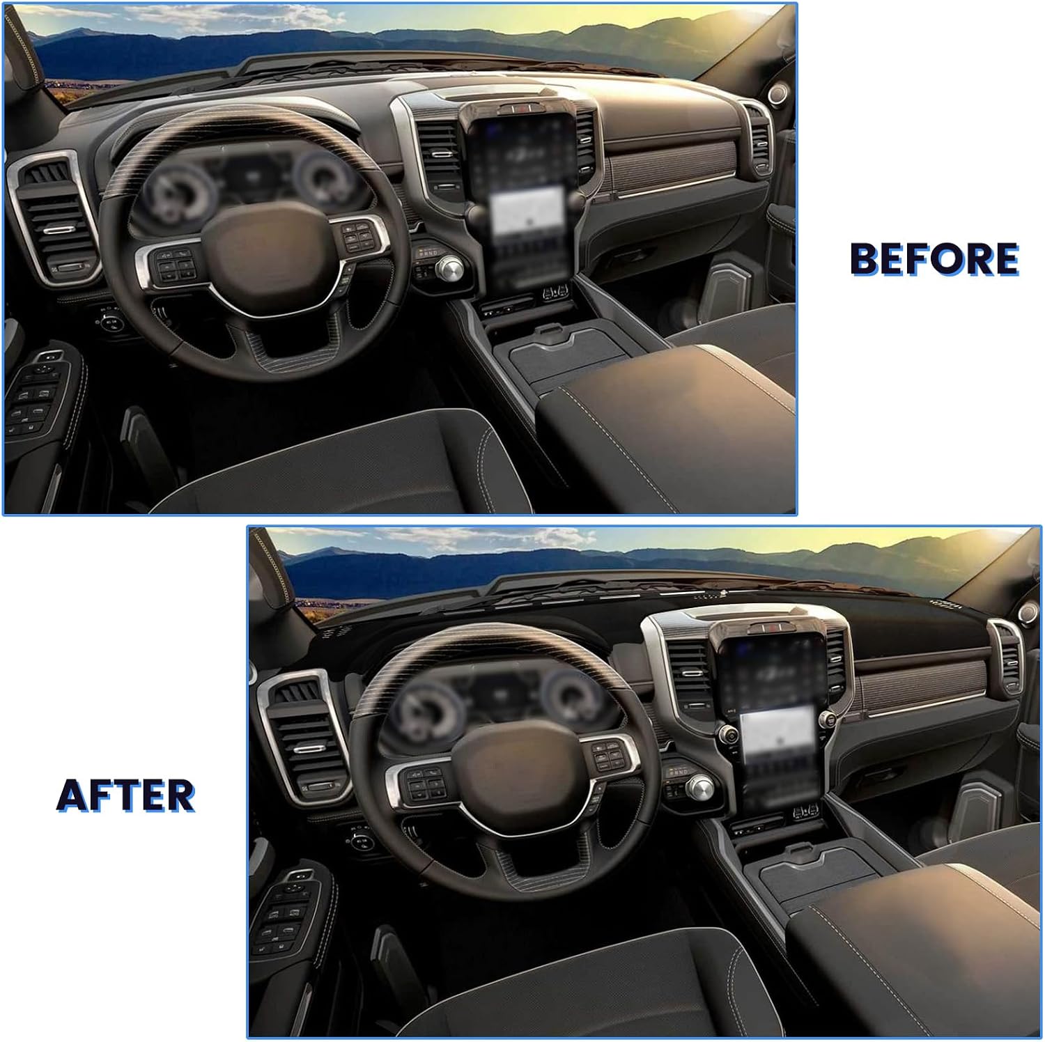 Dash Cover for RAM 1500 2500 3500 2019-2026, Non-Slip Car Dashboard Cover Carpet Blocks UV Rays Protector Internal Accessories（Quad Cab, Crew cab）