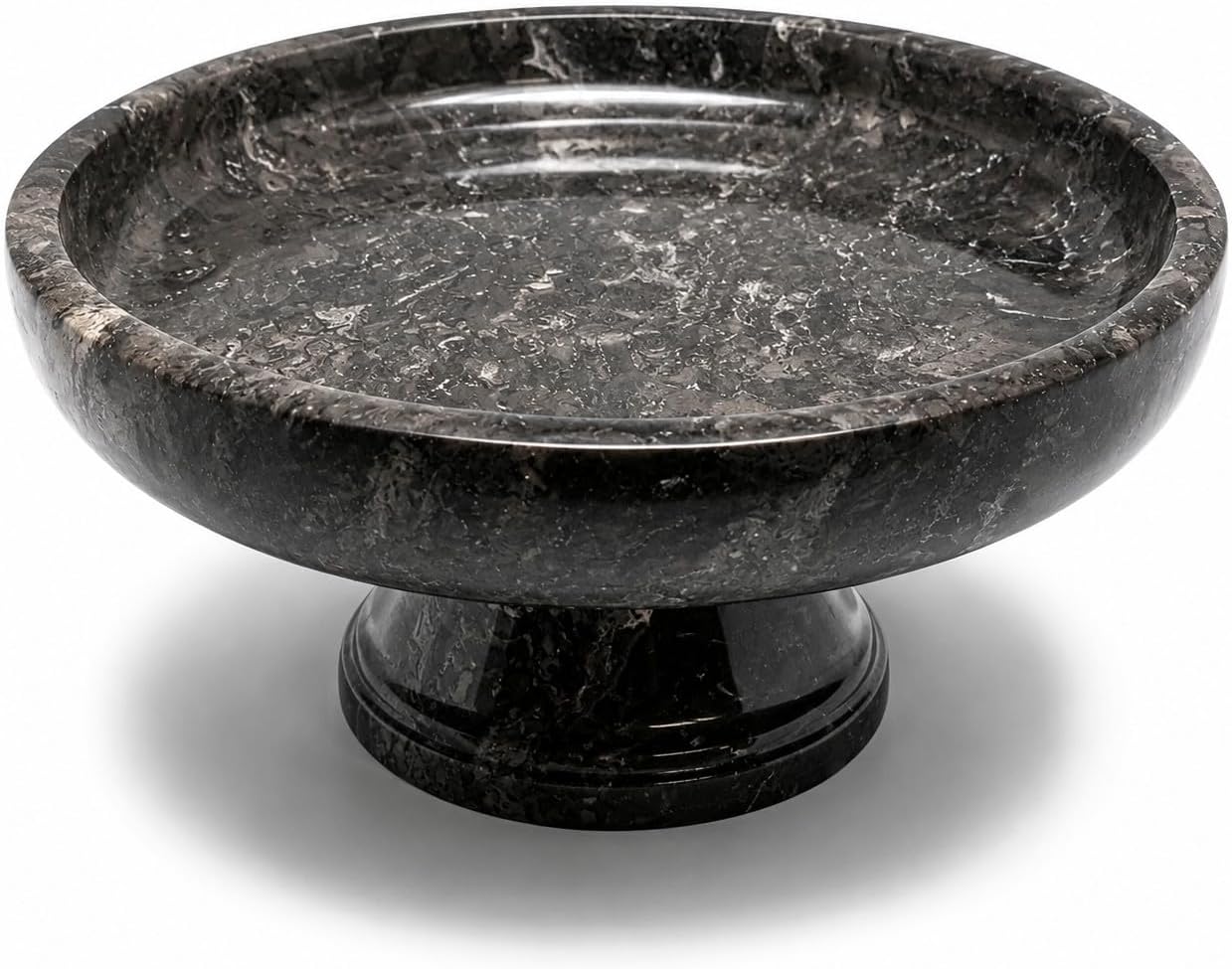 Charcoal Marble Fruit Bowl on Pedestal, 10" x 10", Dark Gray