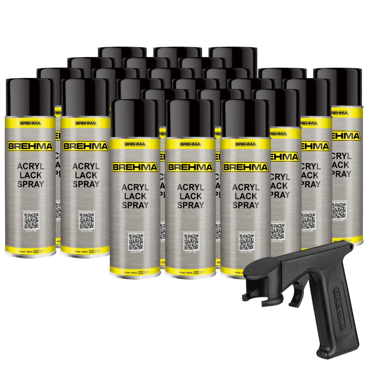 24x Acryl Lackspray Ral 9005 Schwarz glänzend Lack Farbe Sprühfarbe 400ml inkl. Griff