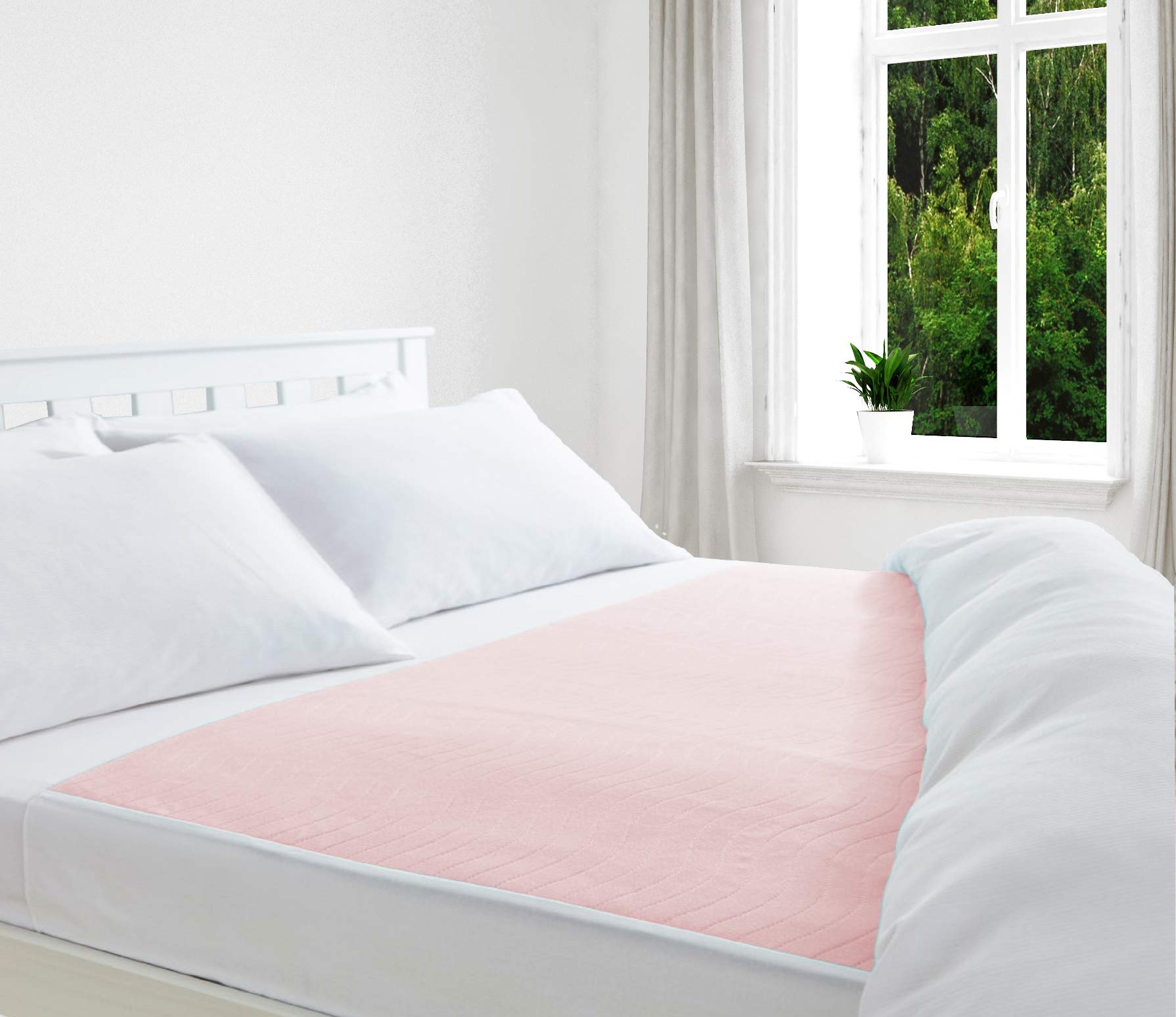 COMFORTNIGHTS Deluxe Washable Reusable Incontinence Pad/Waterproof Mattress Protector Double Bed, With Tucks (Pink)