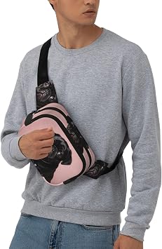 Waist Pack for Men Women Crossbody Belt Bag Cute Black Pug Waist Bag Travel Fanny Pack Bum Bags