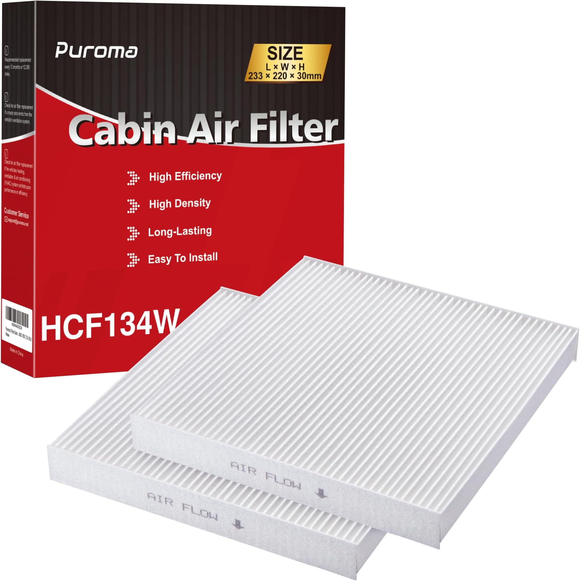 Puroma 2 Pack Cabin Air Filter with Multiple Fiber Layers, Replacement for CP134, CF10134, Honda Civic, CR-V, Odyssey, Pilot, Accord, Ridgeline, Passport and Acura CSX, ILX, MDX, RDX, TLX, RLX