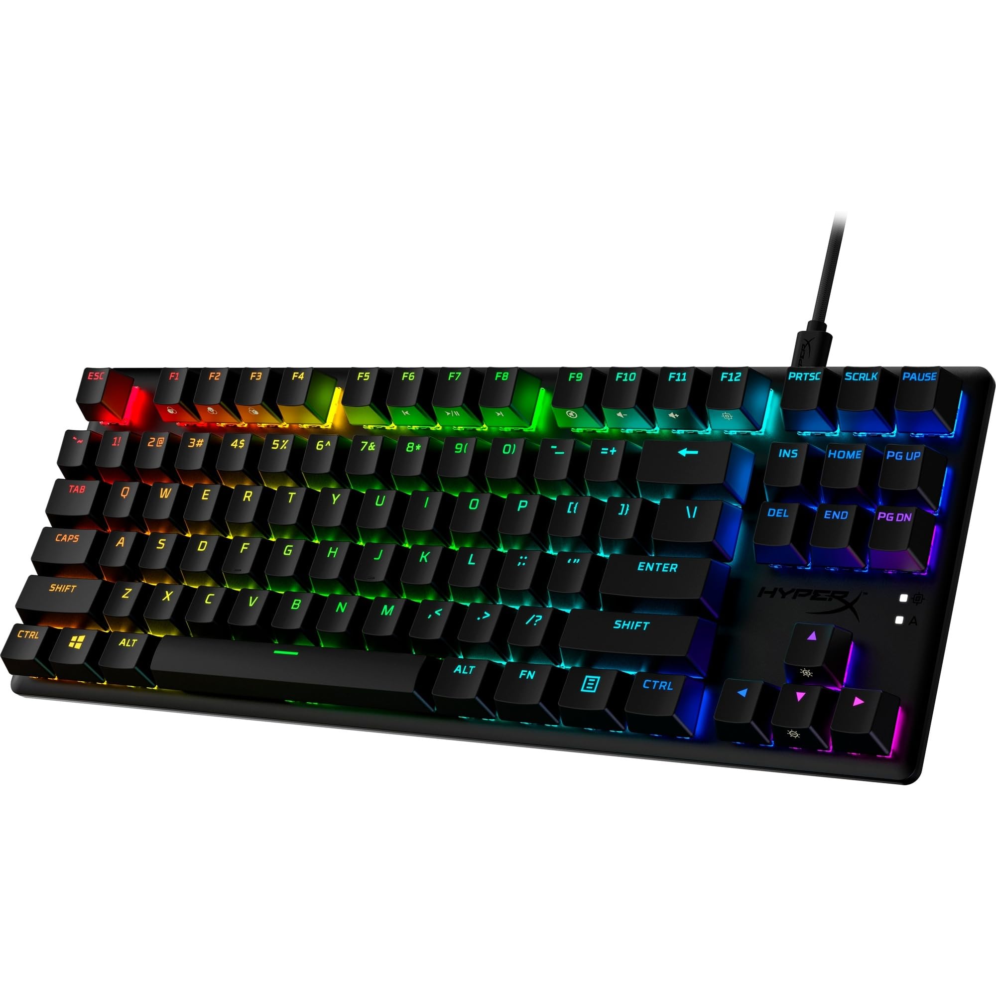 HyperX Alloy Origins Core PBT, Tastiera Meccanica da Gaming Cablata, Illuminazione RGB, Telaio Alluminio, 80 Milioni di Pressioni, Copritasti presenti, 3 Dispositivi Collegabili, Layout Inglese, Nera