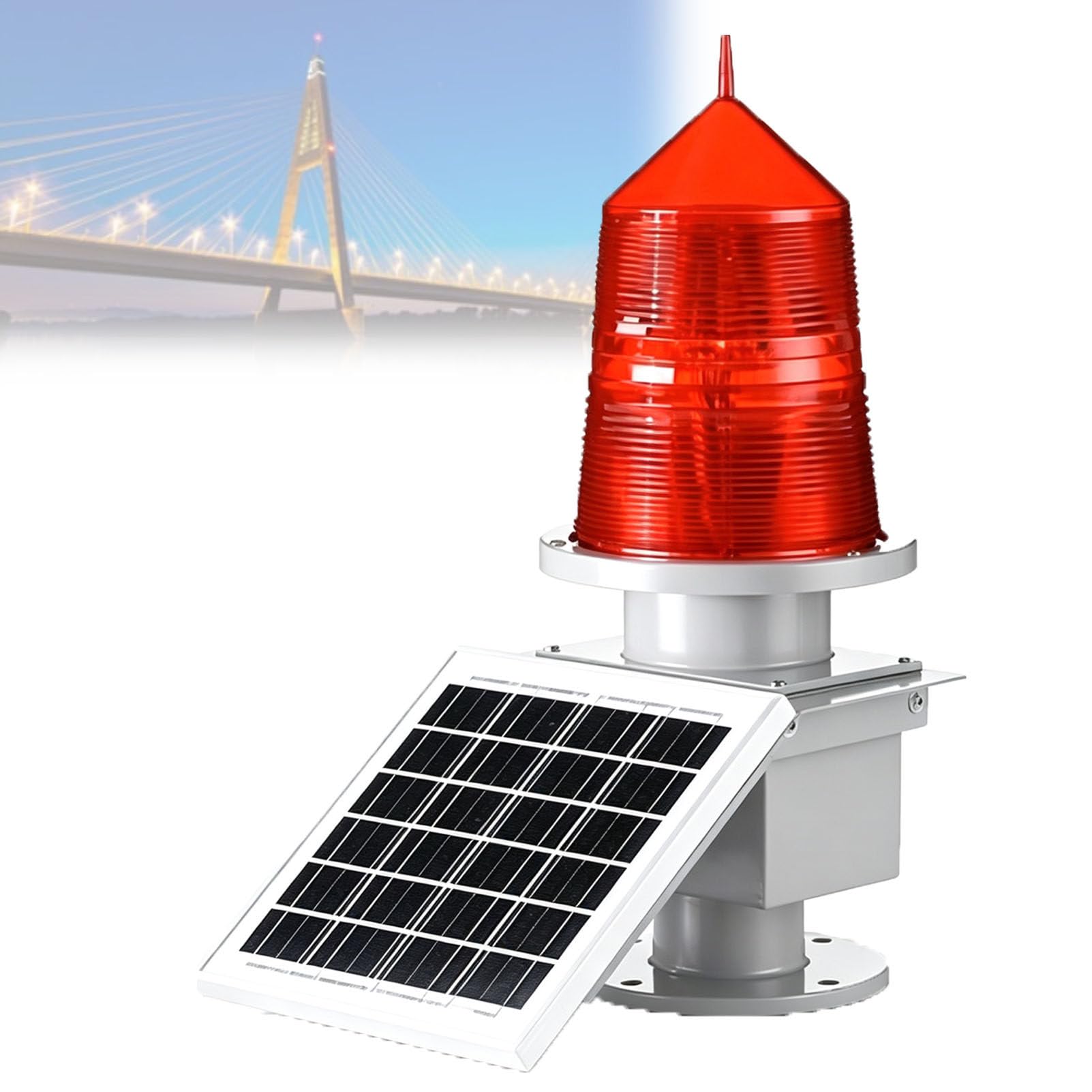 Luz solar del baliza del obstáculo estroboscópico del led, señal de advertencia de la aeronave de baja intensidad 15W con el sensor de la fotocélula, para grúas, turbinas eólicas y muelles de la Marin