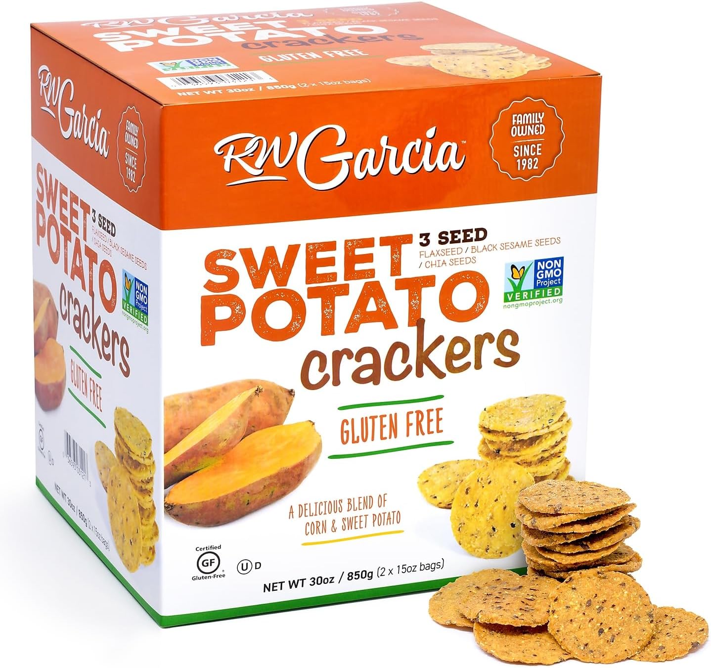 RW Garcia Sweet Potato Cookies With 3 Seeds, Net Weight 30 Ounces (2 15 Ounce Bags), 30 Ounce, 1.87 Pound ()