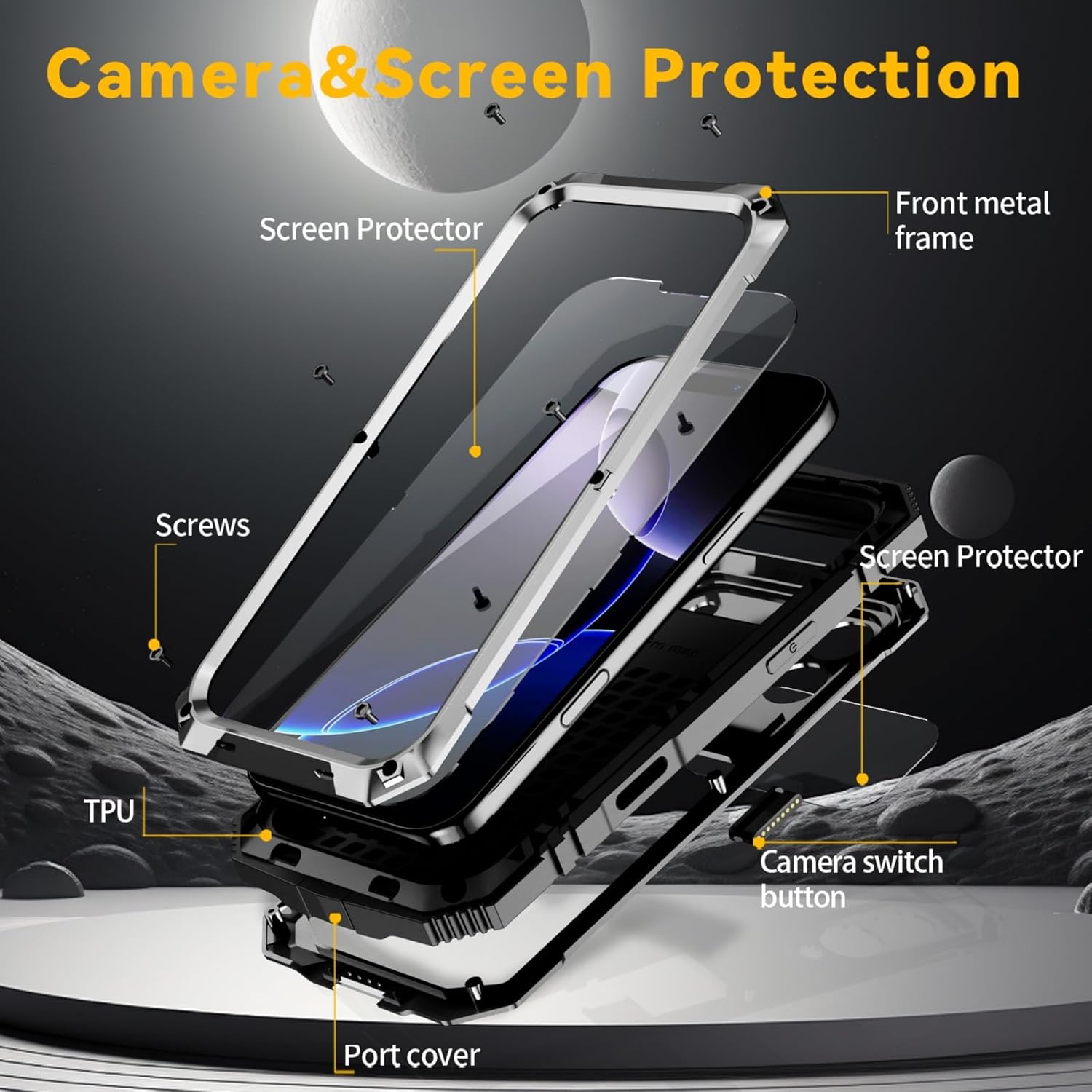 Case for iPhone 17 Pro, Full Body Military Grade Protection with Kickstand, Built-in Screen Protector, for Outdoor, Silver