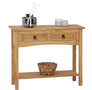 Corona Console Table 2 Drawer, Hall Mexican Solid Pine
