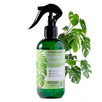 Monstera Foliar Food Spray by Perfect Plants | Natural Indoor Plant Mist for Garden Foliage | 10-0-10 Fertilizer Nutrient Blend 8 fl oz
