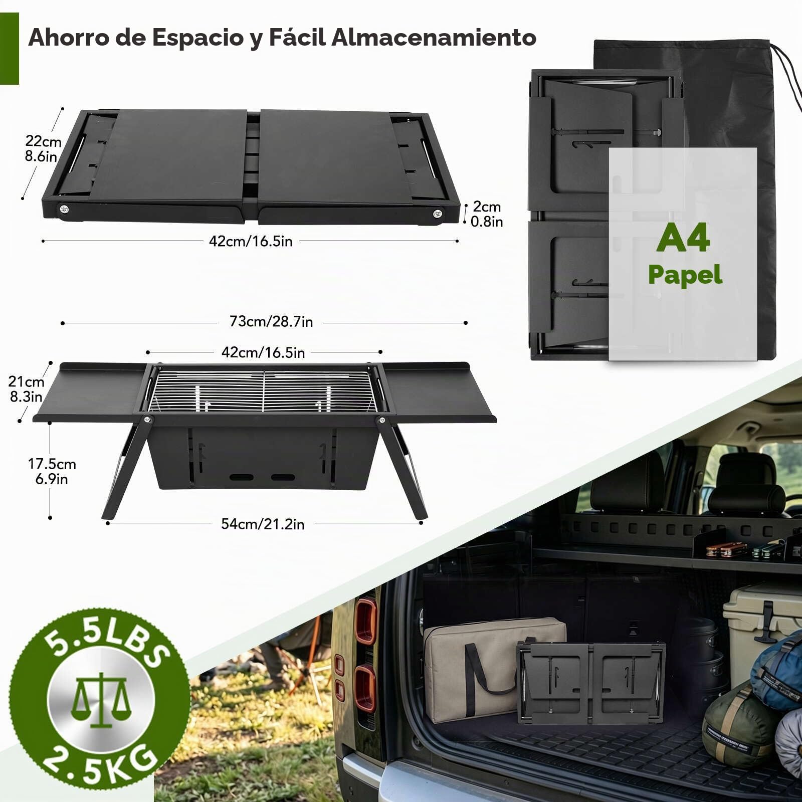 E EASTSTORM Parrilla plegable de carbón para barbacoa, control de calor de