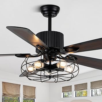 52" Industrial Ceiling Fan with Light & Remote Control