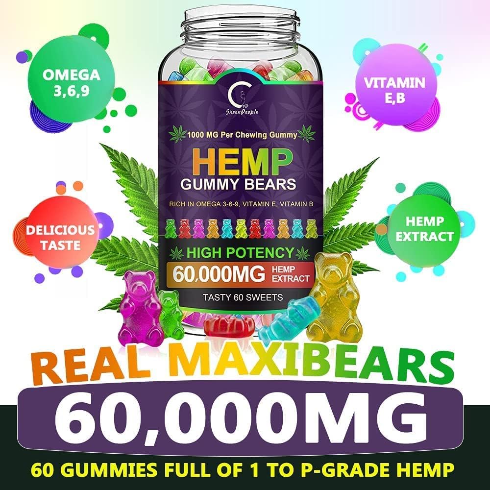 GPGP Greenpeople (3 Pack) Hemp Gummies 60,000mg Extra Strength -180ct - 100% Natural Hemp Oil Infused Gummies, Promotes Focus Calm, Sleep and Calm Mood