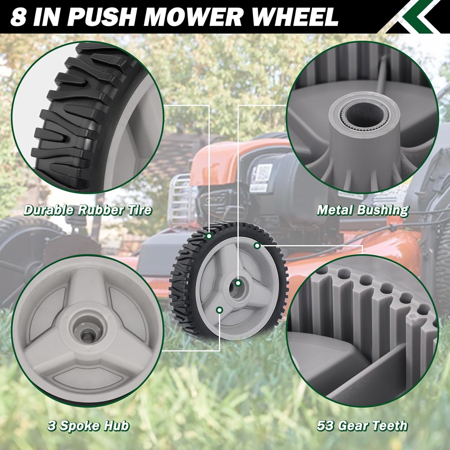 CheeMuii 532401274 Lawn Mower Wheels 2 Pcs 8" Push Mower Front Drive Wheels Replace for 401274X460 401274 532411081 Fit for HU700F Self Propelled Lawn Mower Tractor