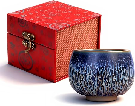 Tenmokus Tea Cup, Blue Jianzhan Ceramic Teacup, 5.4 oz | Big Belly Design, Traditional Chinese Style, for Kungfu Tea Ceremony, Home Office Coffee, Art Decor Gift