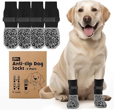 PICK FOR LIFE Dog Socks Paws Stop Licking 2 Pairs Dog Shoes with Grippers Anti-Slip Dog Boots Prevent from Licking Paws for Senior Dogs on Hardwood Floor Grey, M