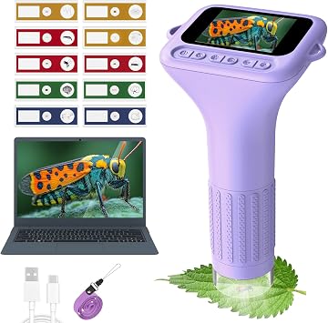 USCAMEL Digital Microscope for Kids 5-7 1000x Kids Handheld Microscope with Screen 2" inch Pocket miniscope with Slides Kit - for Children Toddler Student Nature Explorers Educational ToyPurple