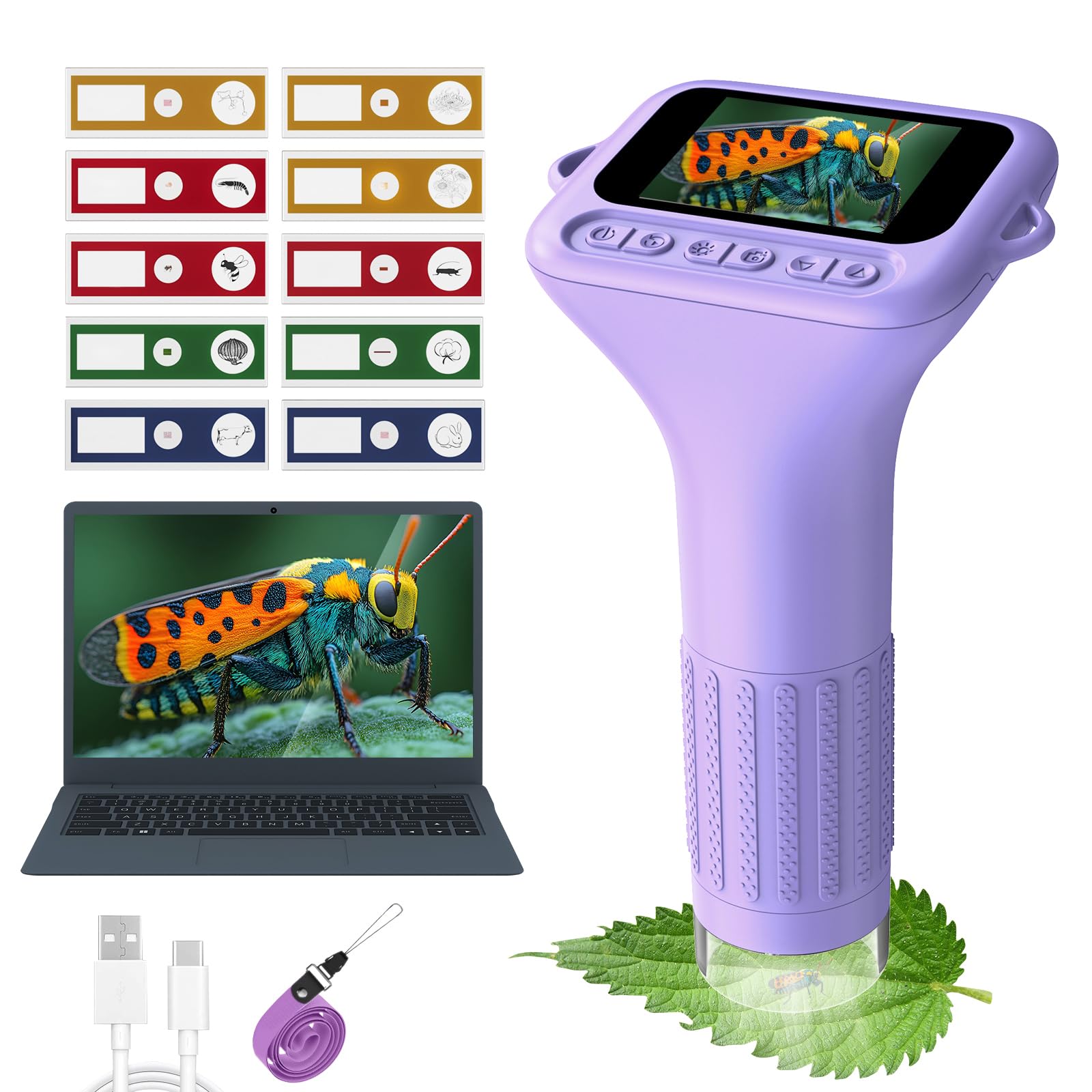 USCAMEL Digital Microscope for Kids 5-7: 1000x Kids Handheld Microscope with Screen 2"inch Pocket Miniscope with Slides Kit - for Children Toddler Student Nature Explorers Educational Toy(Purple)