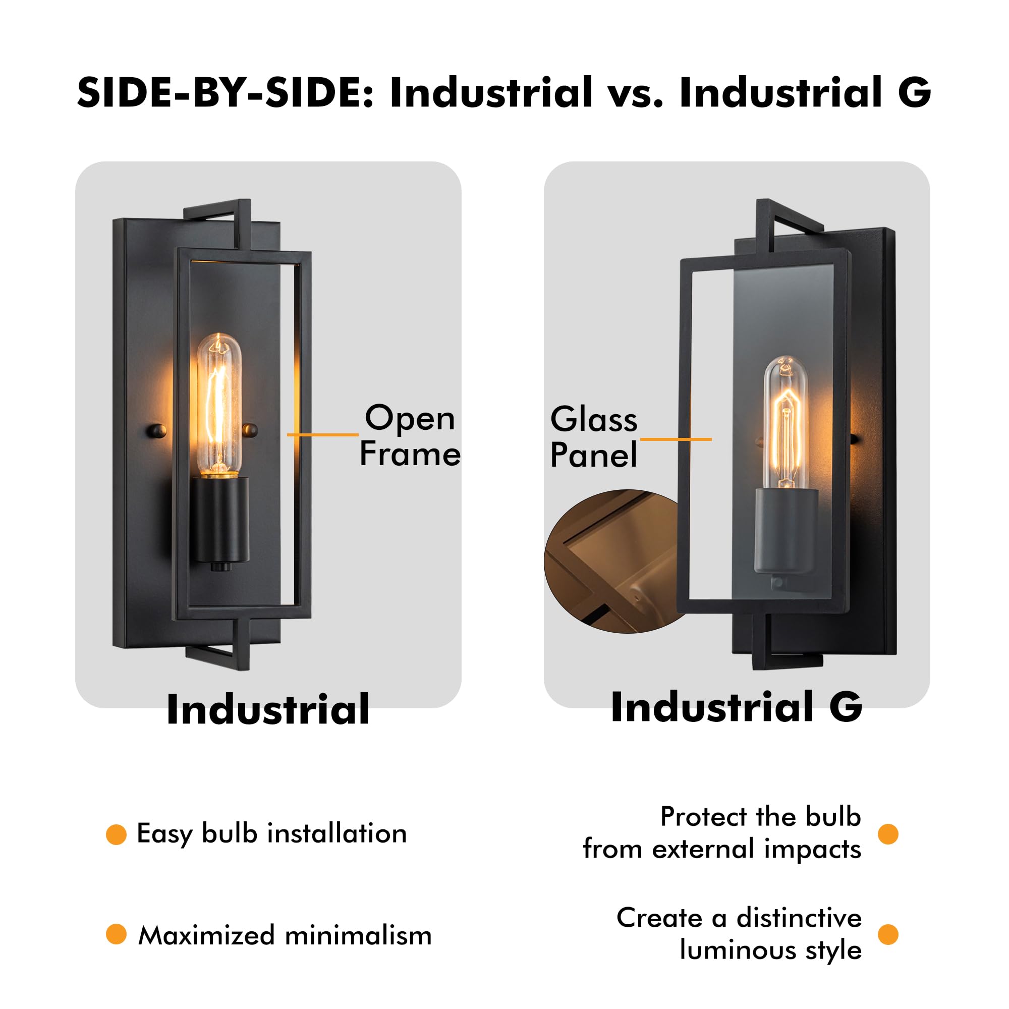 FTL 2 Stück Wandleuchte für Innen Industrial, Wandlampe Innen aus Metall, Schwarz Wandbeleuchtung Wohnzimmer E27, Vintage 1 Flammige Flurlampe Innen, LED Retro Bettlampe für Schlafzimmer
